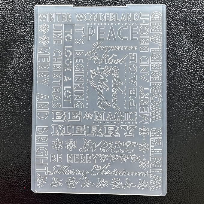 Arbuya Christmas Sentiment Plastic Embossing Folders for Card Making or Journaling Xmas Joy, Noel, Peace & Winter Wonderland Embossing Folder Template for Gift Tag Paper Crafting Home Decoration