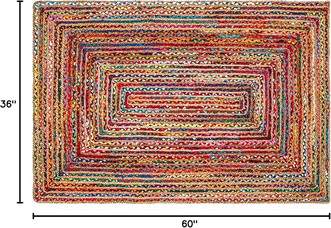 3'x5' Handwoven Jute Chindi Area Rug - Colorful Boho Rugs for Living Room - Hand Braided Multicolor Bohemian Rug for Farmhouse, Bedroom, Dining Room, Classroom, Hallway, Kitchen, Office