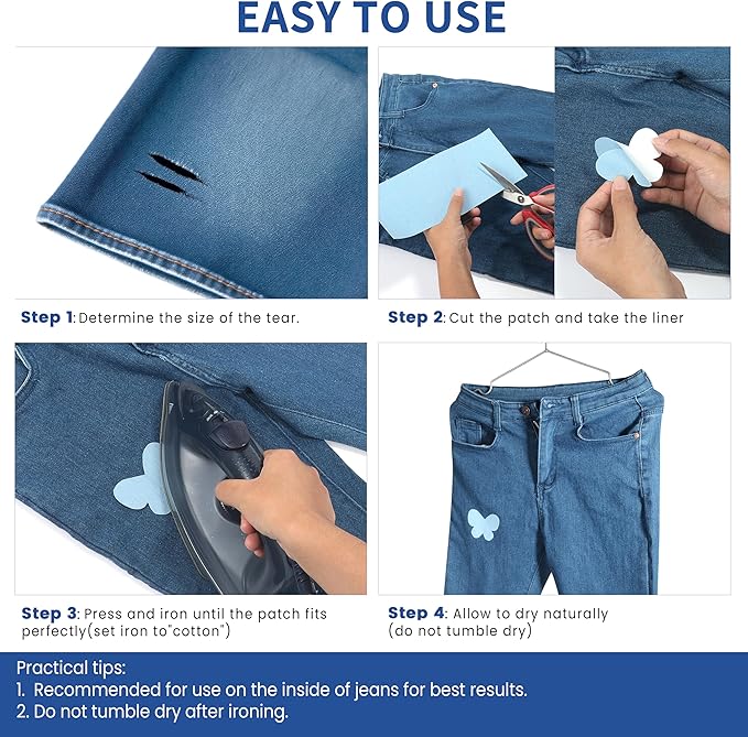 Denim Patches for Inside Jeans - Iron On Patches for Jeans - Jeans Patch for Repairing Pant Holes and Covering Imperfections, Large Size, 4 in. x 60 in.Light Blue