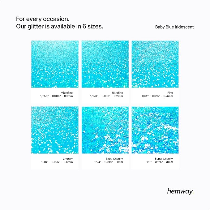 Hemway Polyurethane & Epoxy Resin Glitter 100g / 3.5oz Metallic Crystal Flake Additive for Flooring Jewelry Tumblers Glass Pigment - Chunky (1/40" 0.025" 0.6mm) - Baby Blue Iridescent
