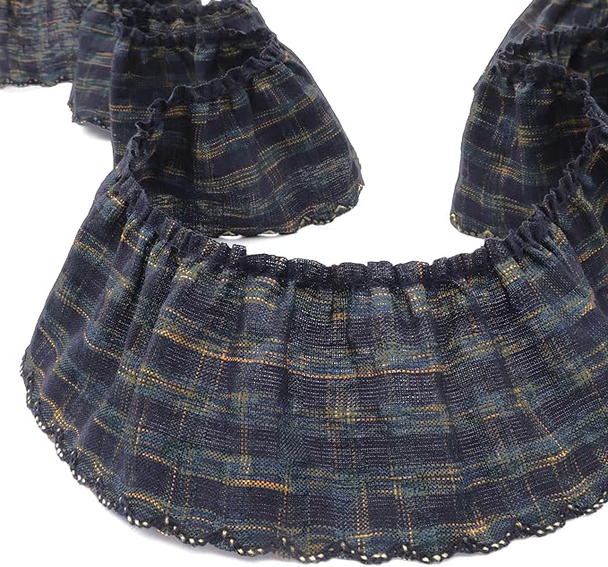 Gingham Ruffle Lace Trim Pleated Lace 5 Yards Gathered Gingham Fabric Edge Ribbon Trim for Dresses, Wedding Gowns, Crafts, Home Decor (Black)