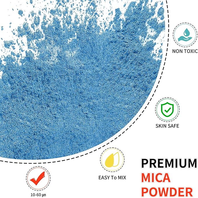 Mica Powder - 100g Mica Powder for Epoxy Resin - Metallic Color Pigment for Resin, Soap, Bath Bombs, Eye Shadow, Nails, DIY Crafting Projects etc. (Golden Blue)