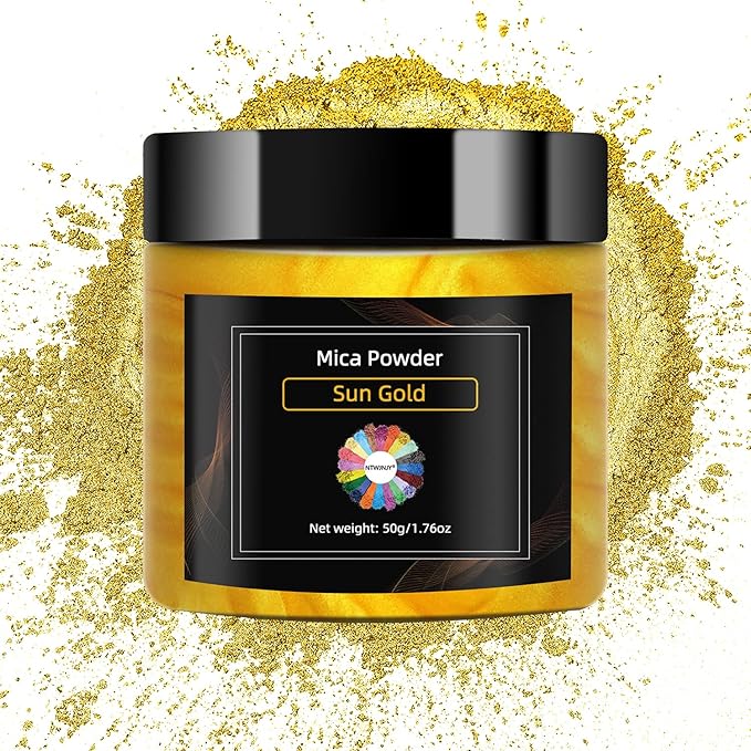Sun Gold Mica Powder for Epoxy Resin，Natural Shimmer Mica Powder Used for Coloring Resin Artwork, car Spray Paint, Candles, soap, Eye Shadow, Lip Gloss, Nail Polish(50g/1.7oz)