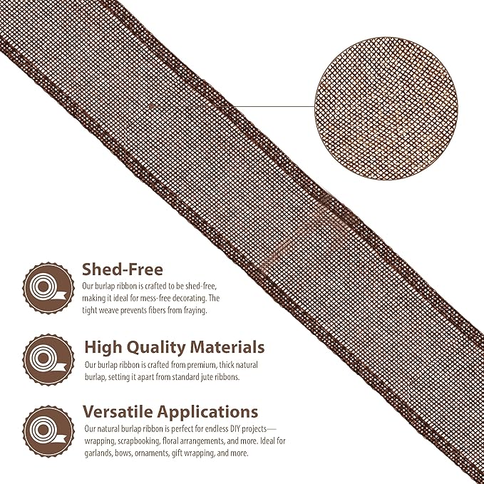 Mandala Crafts Brown Burlap Ribbon 3 Inches Wide Jute Ribbons for Crafts - 20 Yds Roll Rustic Burlap Wrap Trim Ribbons for Wreaths Bows Wedding Party Decoration