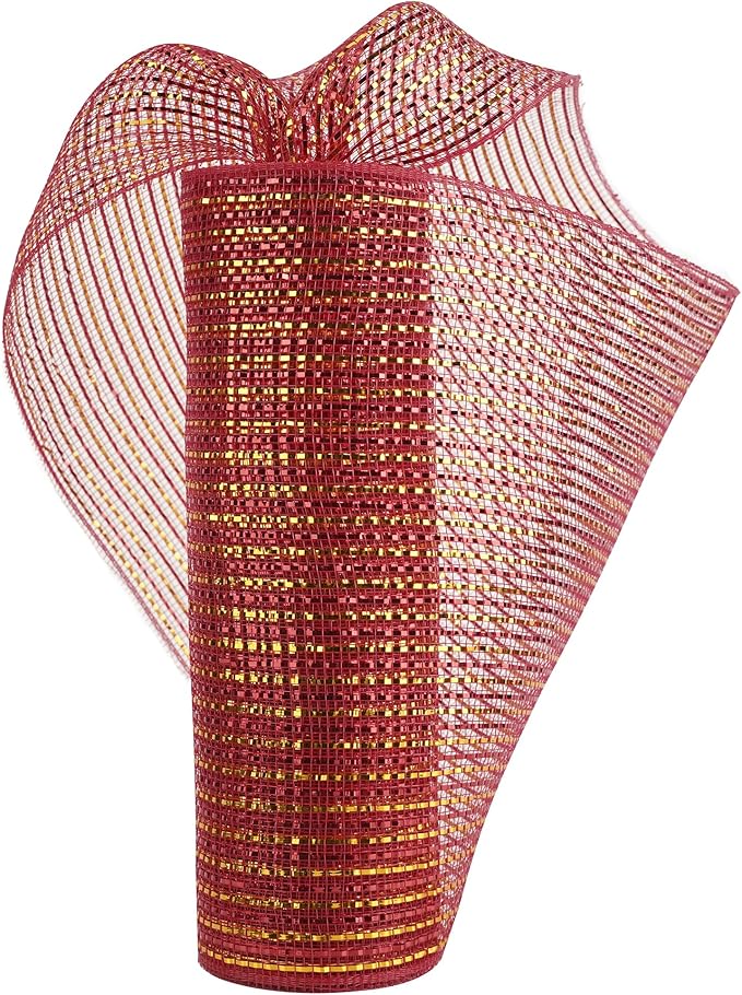 MEEDEE Red and Gold Deco Mesh 10 Inch Deluxe Wide
