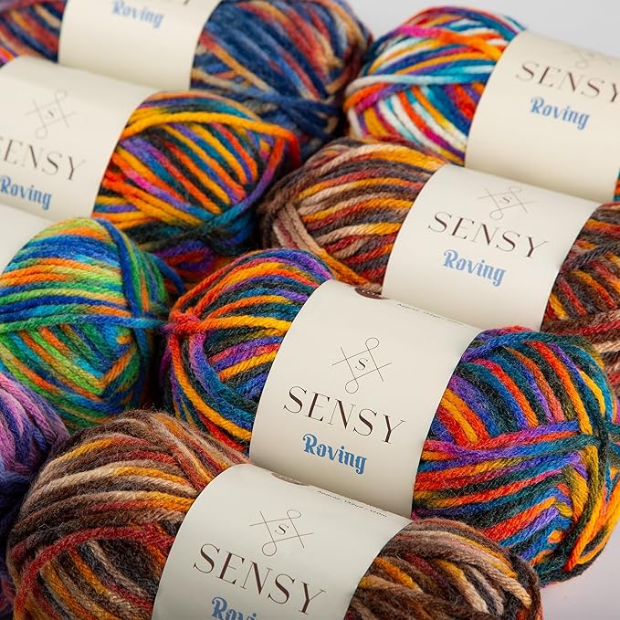 Sensy Roving Multi Color Yarn, 3.5 oz, 132 Yards, Gauge 5 Bulky (Purple Sky)