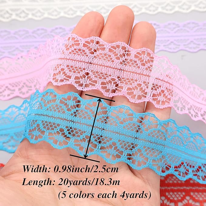 Colorful Lace Trim 20 Yards Crochet Lace Ribbon for Sewing Crafts Bouquet Gift Wrapping