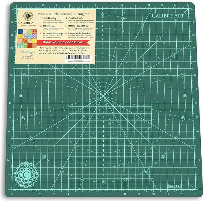Rotating Self Healing Cutting Mat 14x14 (13" Grid), Perfect for Quilting & Art Projects
