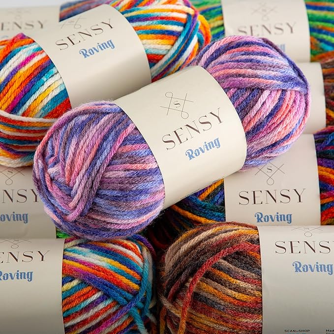 Sensy Roving Multi Color Yarn, 3.5 oz, 132 Yards, Gauge 5 Bulky (Purple Sky)