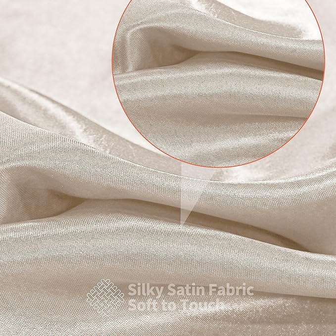 RUDONG M Beige Satin Fabric by The Yard, 5 Yard x 60 Inch Wide Silky Charmeuse Satin Fabric, Soft Satin Fabric for Wedding Decorations, Bridal Dress, Sewing, Accessories, DIY Crafts
