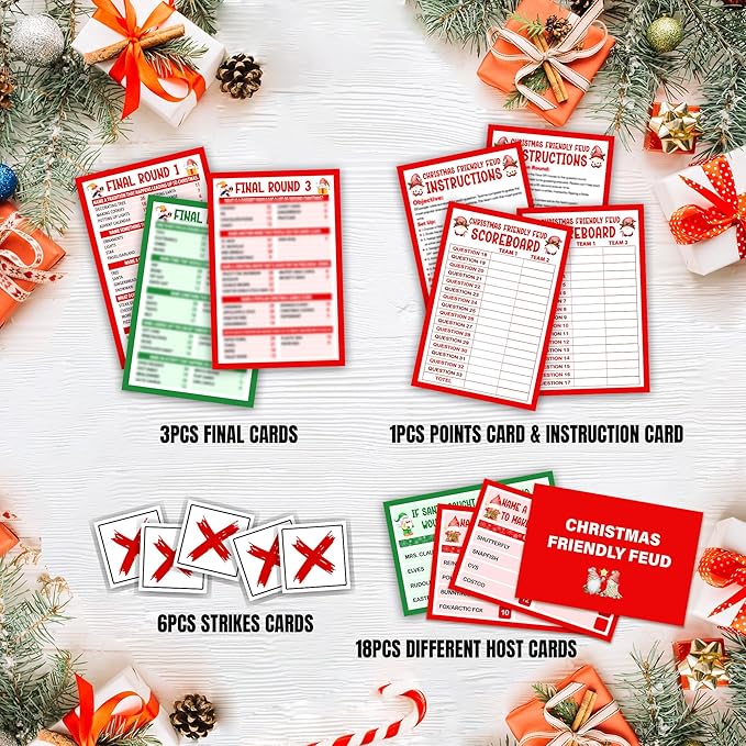 Christmas Friendly Feud Game, Funny Christmas Party Games, Friendly Feud Trivia Quiz for Family, Winter Xmas Holiday Party Supplies for Adults -08