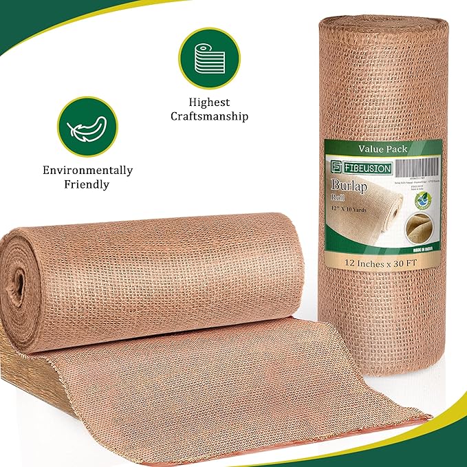 Burlap Table Runners 12 Inches x 30 FT - No-Fray Finished Edge Premium Natural Table Runner Burlap Roll – No Odor, Eco-Friendly Tablecloth Roll for Rustic Table Decor and Other DIY Crafts