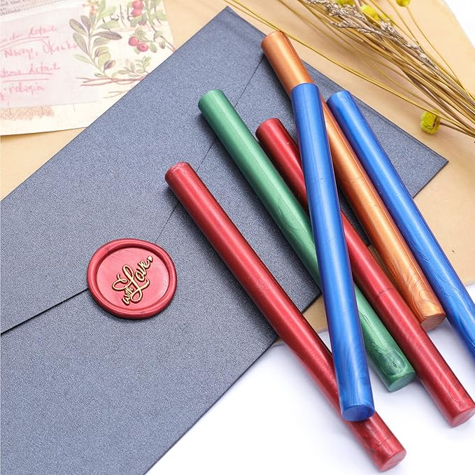 SWANGSA 20 Pieces Glue Gun Sealing Wax Sticks Metallic Gold Red Green Blue for Wax Seal Stamp, Great for Wedding Invitations, Cards, Envelopes, Wine Packages, Gift Wrapping (Mixed Color)