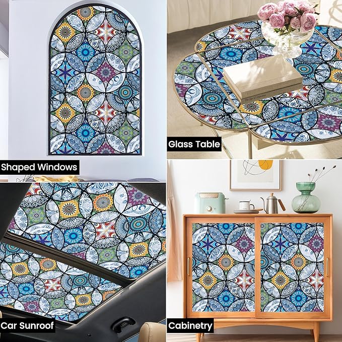 DKTIE Static Cling Decorative Window Film with Installation Tools Non Adhesive Privacy Film Stained Glass Window Film for Bathroom Shower Door Heat Cotrol Anti UV 17.7 x 78.7 Inch