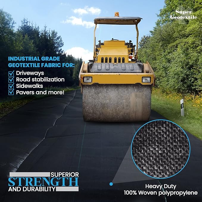 Woven Geotextile Fabric for Driveway and Road Stabilization, Construction Underlayment, Erosion Control, Commercial Grade 50 Year for Gravel Roads and Pavers (20x30) Ships Folded