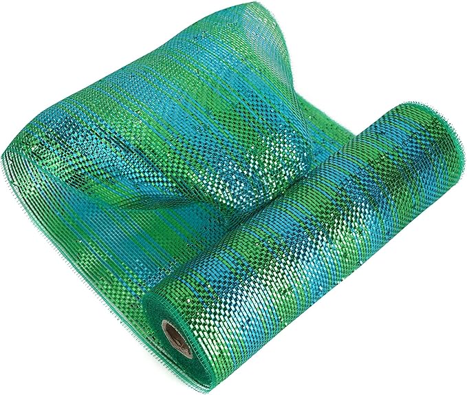MEEDEE Peacock Ombre Deco Mesh 10 Inch Deluxe Wide Foil Metallic Xmas Mesh Christmas Tree Ribbon Ombre Mesh Ribbon for Christmas Tree, Wreaths, Garland, Gift Wrapping, Bows Making (30 Feet)