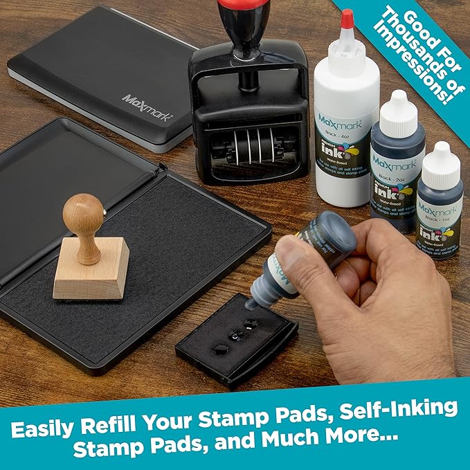 MaxMark Premium Refill Ink for self Inking Stamps and Stamp Pads, Green Color - 2 oz.