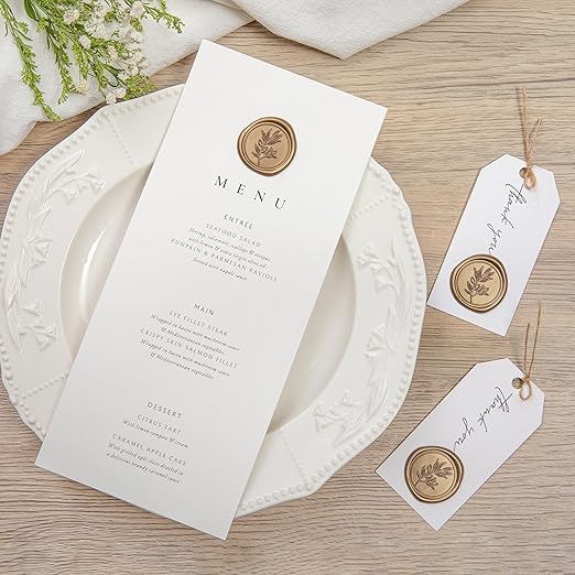 PONATIA Antique Gold Wax Seal Stickers - 50 Pcs Self- Adhesive Wedding Seal Stickers, Perfect for Wedding Invitation Cards, Envelopes Christmas Cards, Gift Wrapping, Party Menu Decor