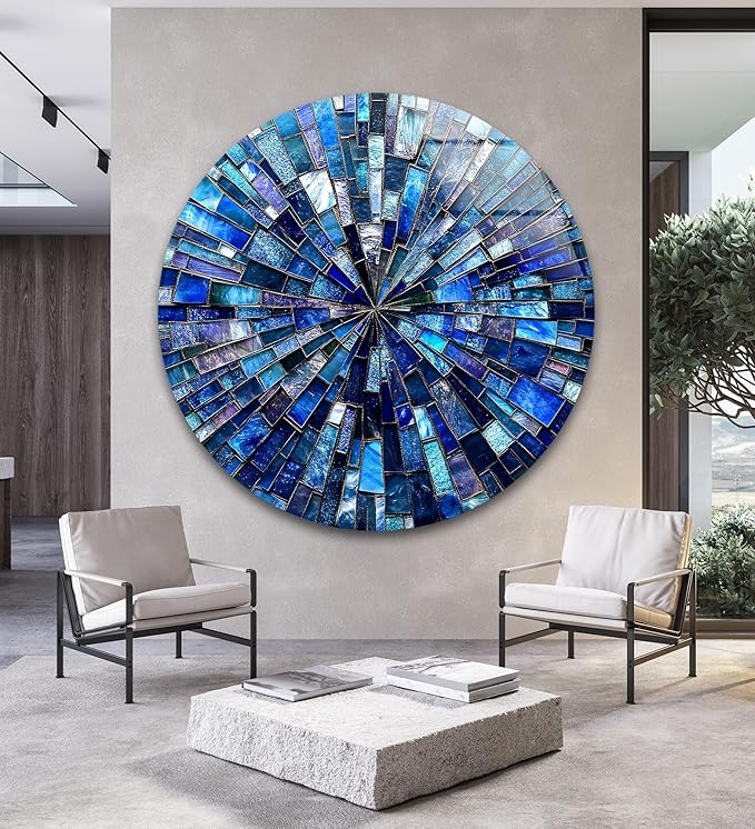 My Photostation.com 27.5''(70cm) Diameter Radiant Mosaic Burst Round Glass Wall Art Tempered Glass Printing Wall Decor Large Wall Art Wall Hangings