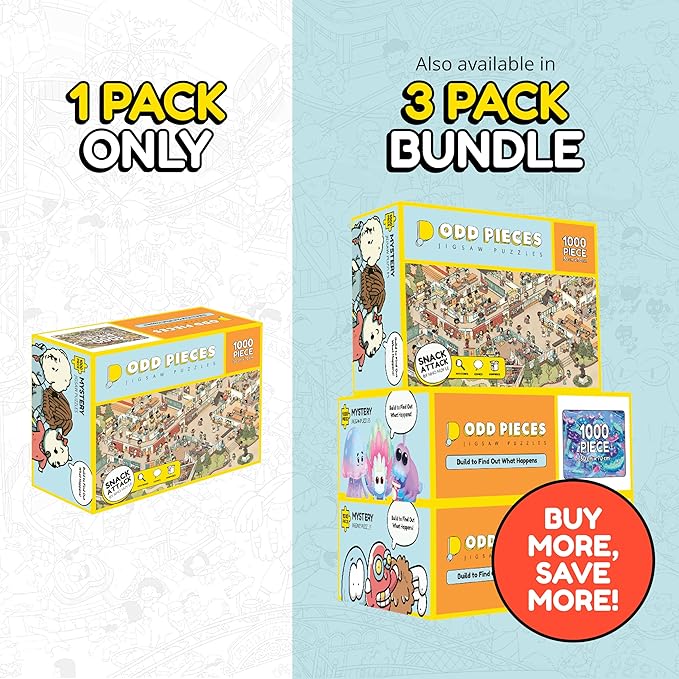 Odd Pieces Jigsaw Puzzles 1000 Pieces - Magic Mystery Story Secret Ending Puzzle - Perfect Game Night for Adults & Kids - Animal Park Theme Challenging (Snack Attack 3)