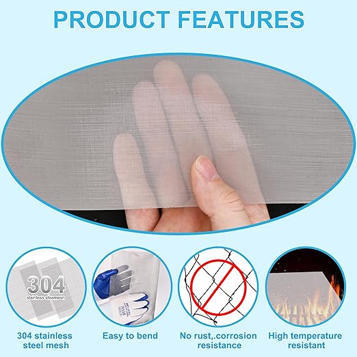 16 Pcs 13x9 (33cmx23cm) 40 Mesh 304 Stainless Steel Wire Mesh Sheet, Rustproof Metal Mesh Sheet Screen for DIY Crafts, Vent Covers, Garden Fencing, Window Protection & Industrial Filters