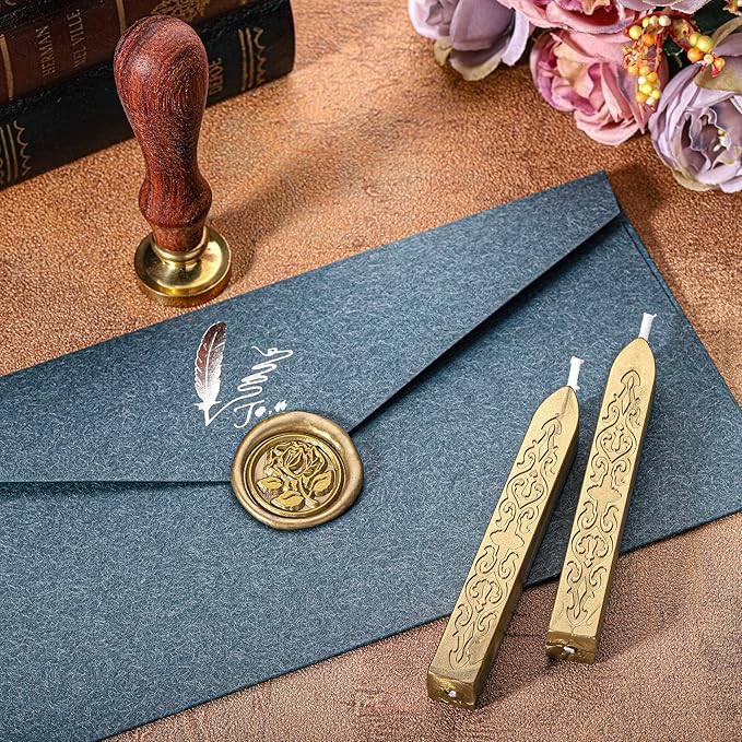 Yoption 12Pcs Sealing Wax Sticks with Wicks, Antique Gold Totem Fire Manuscript Seal Wax Sticks for Wax Seal Stamp (Antique Gold)