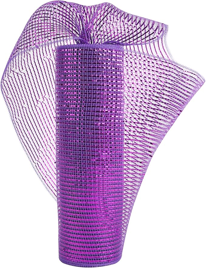 MEEDEE Purple Deco Mesh 10 Inch Deluxe Wide Foil Metallic Mesh Decorative Mesh Wide Purple Mesh Ribbon Halloween Mesh for Wreaths, Christmas Tree, Garland, Gift Wrapping, Bows Making (30 Feet)