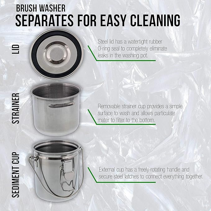 US Art Supply Stainless Steel Leak-Proof Deluxe Brush Washer
