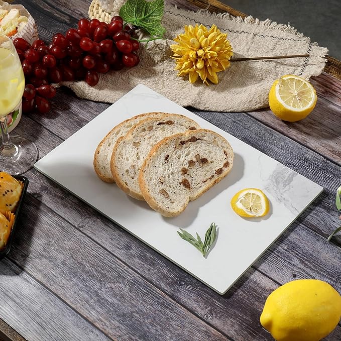 Murrey Home Glass Cutting Board for Kitchen Counter, Tempered Glass Chopping Boards Dishwasher Safe, Small Clear Countertop Tray, Scratch Resistant, Heat Resistant, Non Toxic, White Marble, 16"x12"