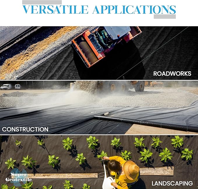 Woven Geotextile Fabric for Driveway and Road Stabilization, Construction Underlayment, Erosion Control, Commercial Grade 50 Year for Gravel Roads and Pavers (17.5x30) Ships Folded
