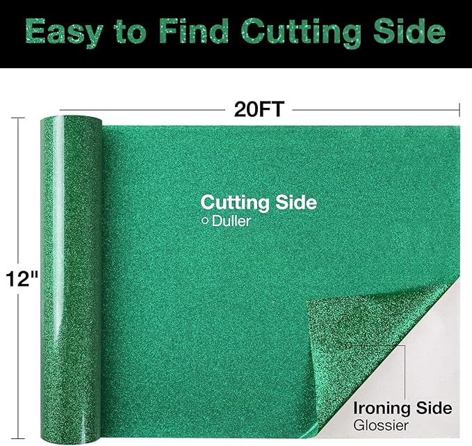 TORC Green Glitter HTV Heat Transfer Vinyl Roll 12 inch x 20 ft Iron on Vinyl for T Shirts Crafts Bulk St. Patrick's Day Decor