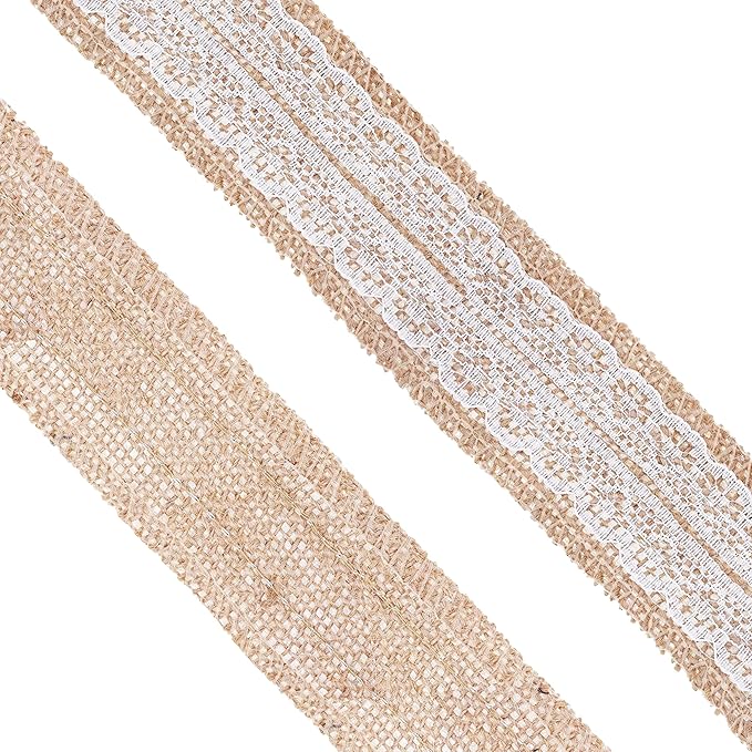 Mandala Crafts Burlap and Lace Ribbon 1 Inch Wide Jute Ribbons for Crafts - 20 Yds Roll Rustic Burlap Wrap Trim Ribbons for Wreaths Bows Wedding Party