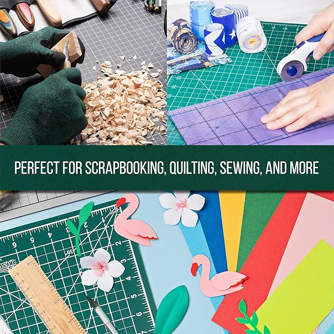 U.S. Art Supply 18" x 24" Self-Healing Cutting Mat 5-Ply (2 Pack) - Double-Sided Green/Black Craft Mat, Non-Slip Cutting Mats for Crafts, Sewing, Quilting, Scrapbooking