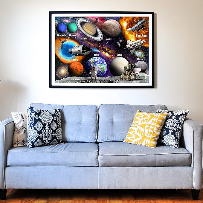 Think2Master Solar System & Space Exploration 1000 Pieces Jigsaw Puzzle for Kids 12+, Teens, Adults & Families. Great Gift for stimulating Learning About Astronomy. Size: 19” X 27”