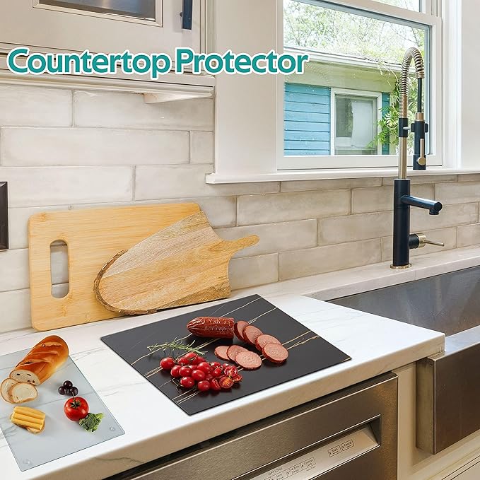 Murrey Home Glass Cutting Board for Kitchen Counter, Tempered Glass Chopping Boards Dishwasher Safe, Small Clear Countertop Tray, Scratch Resistant, Heat Resistant, Non Toxic, White Marble, 16"x12"