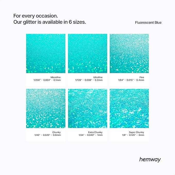 Hemway Polyurethane & Epoxy Resin Glitter 100g / 3.5oz Metallic Crystal Flake Additive for Flooring Jewelry Tumblers Glass Pigment - Chunky (1/40" 0.025" 0.6mm) - Fluorescent Blue