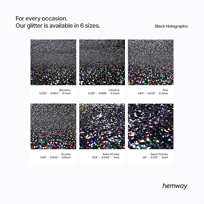 Hemway Polyurethane & Epoxy Resin Glitter 100g / 3.5oz Metallic Crystal Flake Additive for Flooring Jewelry Tumblers Glass Pigment - Microfine (1/256" 0.004" 0.1mm) - Black Holographic