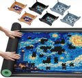 Lwoeo Jigsaw Puzzle Mat Roll Up 2000 Pieces, Black 48.4” x 30.7” Smooth Top Saver Pad, Large Puzzel Matt Rollup with 6 Sorting Trays & Travel Storage Bag for Sorting Table, Board, Puzzles Mats