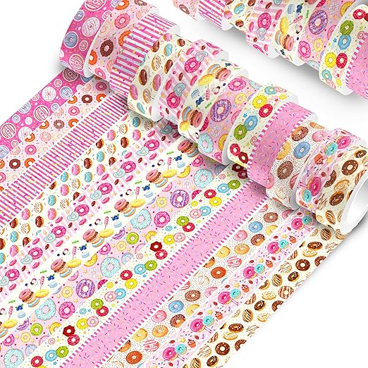 Donut Washi Tape Set 12 Rolls,Cute Washi Tape Candy Cake Gifts Wrapping Decorative Paper Stickers Decorative Tapes for DIY Art Crafts Wrapping Decor Junk Journal Scrapbooking Gifts Stickers