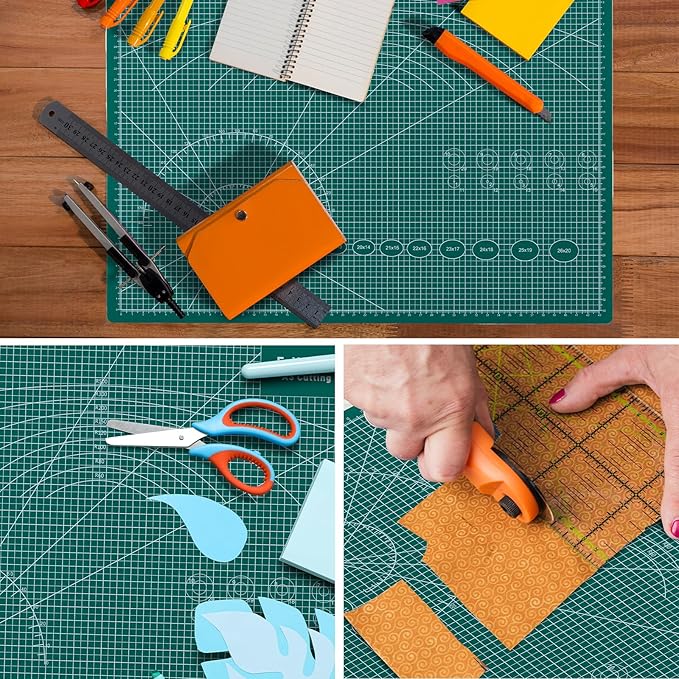 Falling in Art Self Healing Cutting Mat, 18x24" Cutting Mats for Sewing, Double-sided 5-Ply Fabric Cutting Board for Crafting, Quilting and Sewing Projects, Green