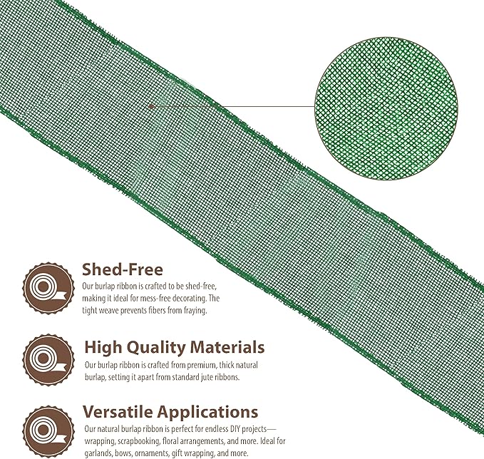 Mandala Crafts Green Burlap Wired Ribbon 2.5 Inches Wide Jute Ribbons for Crafts - 10 Yds Roll Rustic Burlap Wrap Trim Ribbons for Wreaths Bows Party Decoration