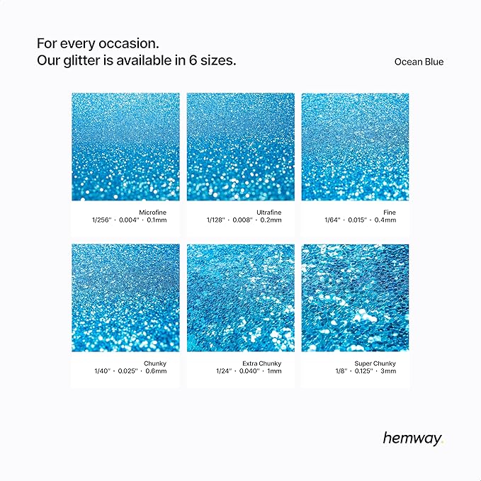 Hemway Polyurethane & Epoxy Resin Glitter 100g / 3.5oz Metallic Crystal Flake Additive for Flooring Jewelry Tumblers Glass Pigment - Fine (1/64" 0.015" 0.4mm) - Ocean Blue
