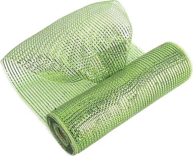 MEEDEE Moss Green Deco Mesh 10 Inch Rolls Deluxe Wide Foil Metallic Mesh Fabric Moss Green Mesh Ribbon for Christmas Tree, Wreaths, Garland, Gift Wrapping, Bows Making (30 Feet)
