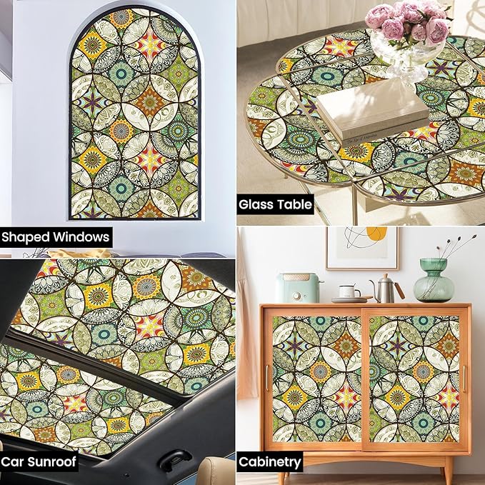 DKTIE Static Cling Decorative Window Film with Installation Tools Non Adhesive Privacy Film Stained Glass Window Film for Bathroom Shower Door Heat Cotrol Anti UV 17.7 x 118.1 Inch
