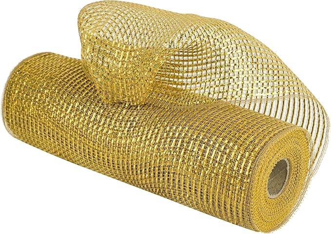 MEEDEE Gold Deco Mesh - 10 Inch Wide Antique Gold Foil Metallic Mesh Fabric for Christmas Tree, Wreaths, Garland, Gift Wrapping, Bows Making (30 Feet)