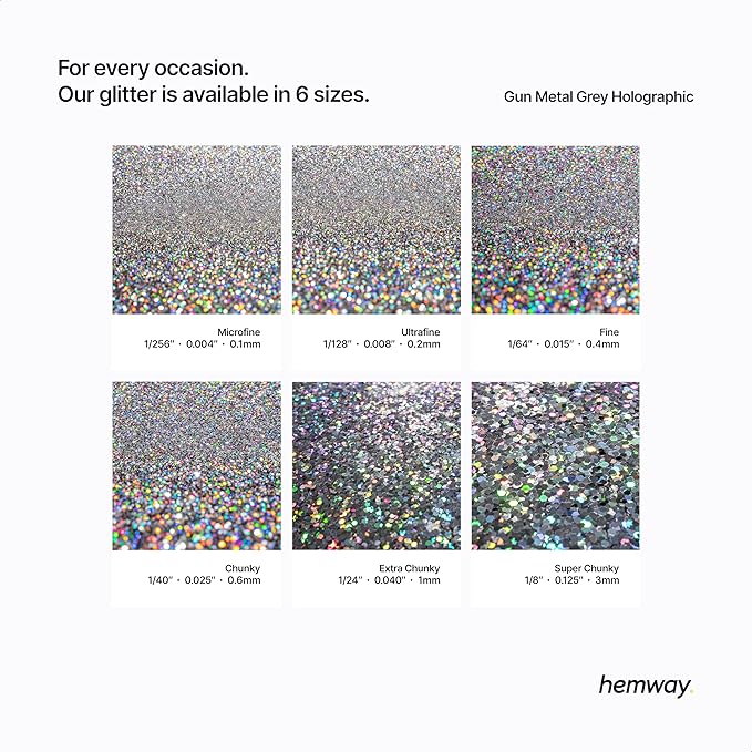 Hemway Glitter for Resin 100g Gun Metal Grey Holographic Metallic Crystals for Epoxy Craft Super Chunky Flakes Tumblers Wax Melt