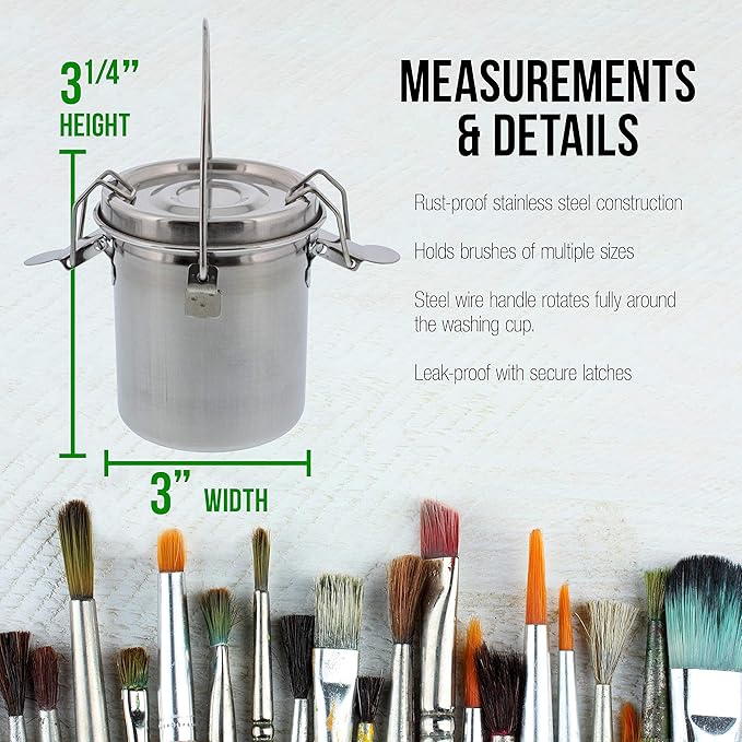 US Art Supply Stainless Steel Leak-Proof Deluxe Brush Washer