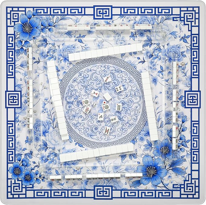 Mahjong Mat for Table 33x33 Inch, No-Crease, Anti-Slip, Noise-Reducing American Mahjong Mat, Mahjong Table Mat with Carry Bag,Neoprene Mahjong Mat for Poker, Card, Board(Blue)