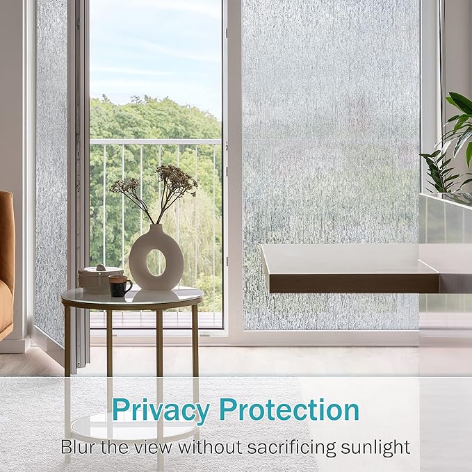 VELIMAX Rain Glass Window Film Privacy Static Window Clings Decorative Glass Sticker for Home Office Removable UV Protection Heat Control 17.7 x 78.7 inches