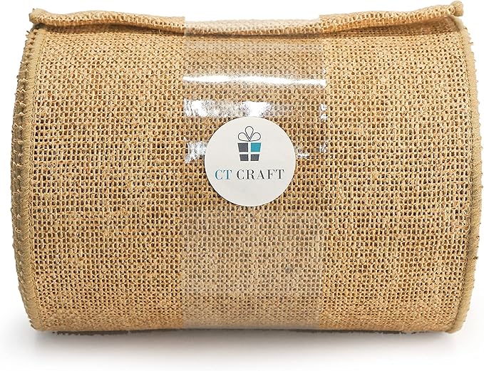 CT CRAFT LLC Burlap Fabric Wired Ribbon 6" x 10 Yards Natural Color for Christmas Home Wedding Decor Gift Wrapping Tree Topper Bow Wreath Bouquet DIY Crafts